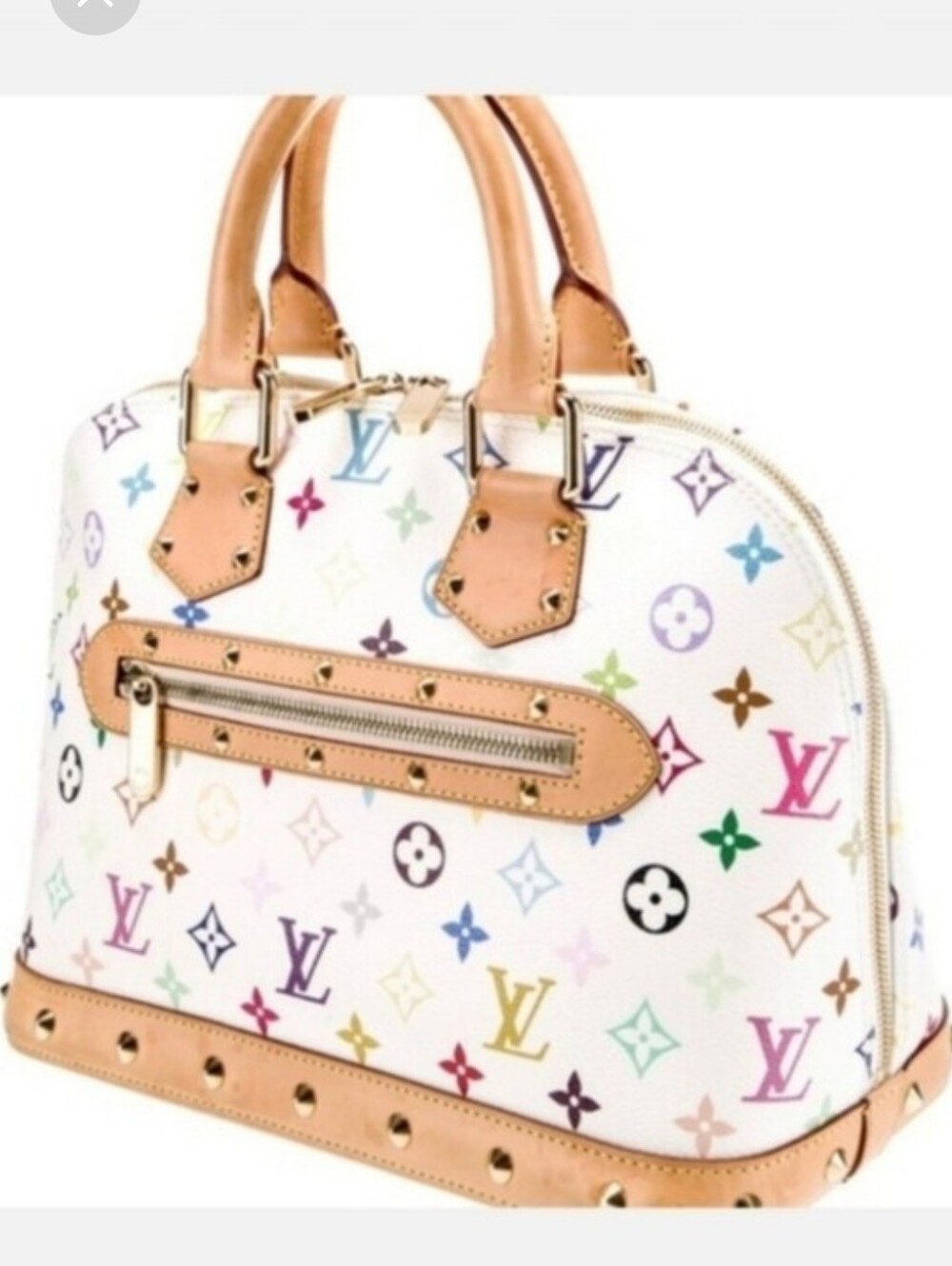 Authentic Louis Vuitton Alma PM White Multicolor Satchel Handbag With Lock & Key
